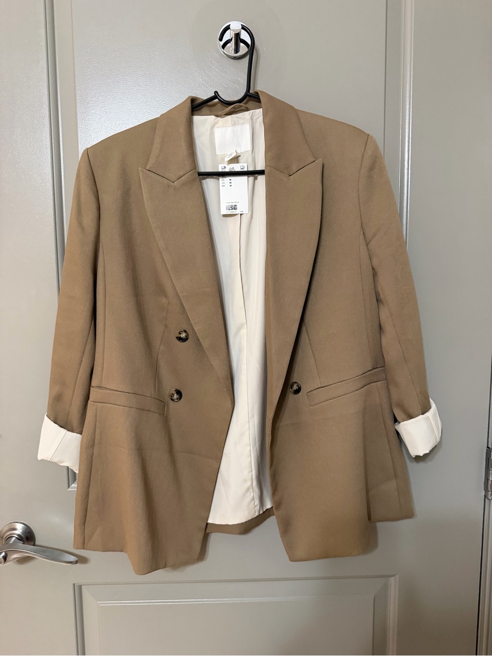 H&M Double-Breasted Tan Blazer with Cream Lining